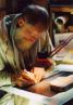 FIUWAC Side Illustration 244-2001 Jacobus Kloppenburg working at his Artchive for the Future concept text, Amsterdam1996,  Photo Waldo Bien 